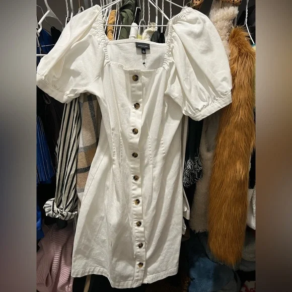 Who What Wear Dresses | New Target Puff Sleeve Dress Denim | Color: White | Size: S | Mckenzierknight's Closet